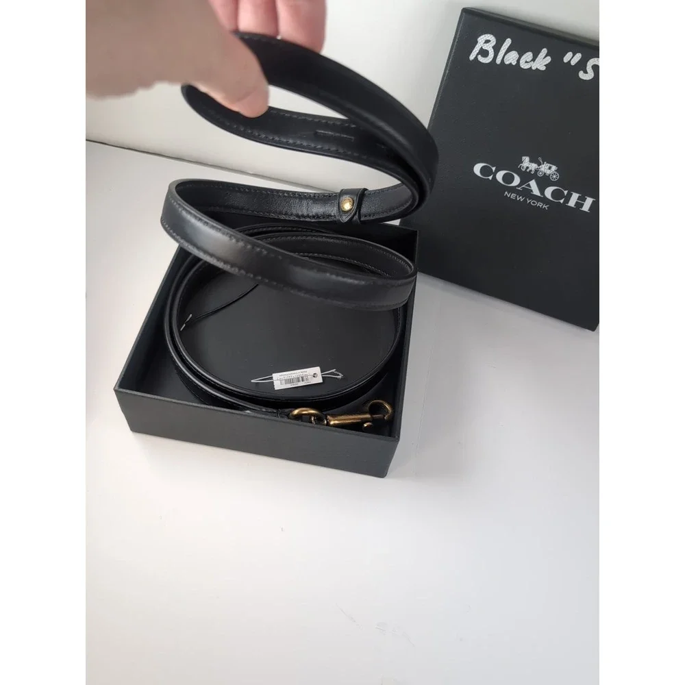 Authentic COACH Posh Black Leather Dog Leash Size Small New With Box & Tag!!